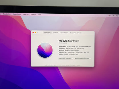 MacBook Pro (2018) [13,3", Touch Bar, Intel Core i5 2,3GHz, 16GB RAM, 512GB SSD, Intel Iris Plus Graphics 655, macOS] argento