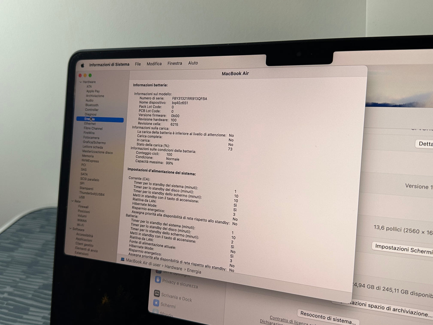 MacBook Air (2022) [13,6" Retina, M2 8 Core 3,2GHz, 8GB RAM, 256GB SSD, 8-CoreGPU, macOS] mezzanotte