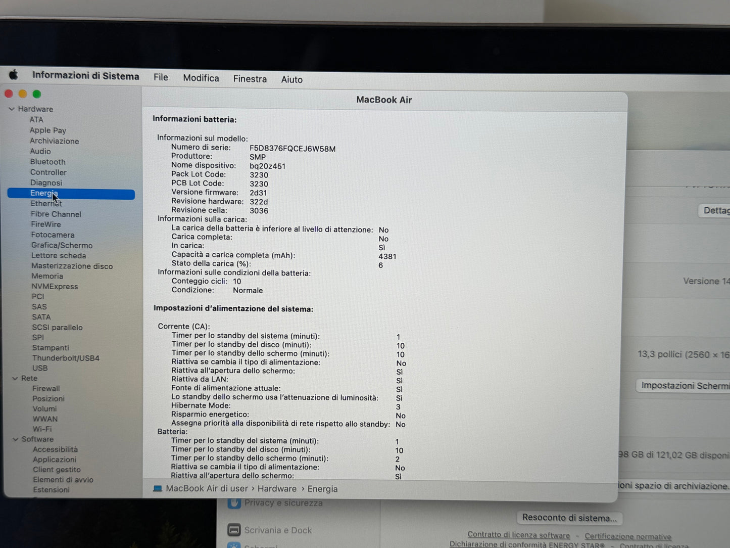 MacBook Air (Mid 2018) [13,3", Retina, Intel Core i5 1,6GHz, 8GB RAM, 128GB SSD, Intel UHD Graphics 617, macOS] Grigio