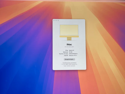 iMac (Mid 2021) [24", Apple M1 8 Core CPU, 16GB RAM, 256GB SSD, Apple 7 Core, macOS] Giallo