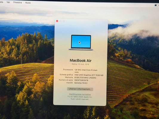 MacBook Air (2018) [13,3", Retina, Intel Core i5 1,6GHz, 8GB RAM, 256GB SSD, Intel UHD Graphics 617, macOS] Grigio