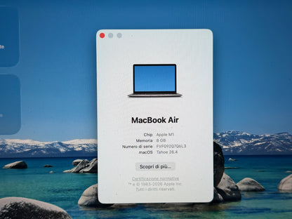 MacBook Air M1 (Late 2020) [13,3", Retina, Apple M1, 8GB RAM, 128GB SSD, Apple 7 Core, macOS] Grigio