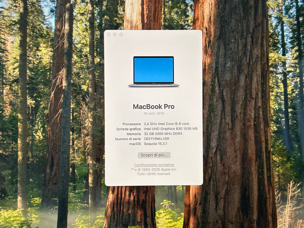 MacBook Pro (2019) [15,4", Touch Bar, Intel Core i9 2,4GHz, 32GB RAM, 512GB SSD, Intel UHD Graphics 630, Mac OS X] Grigio