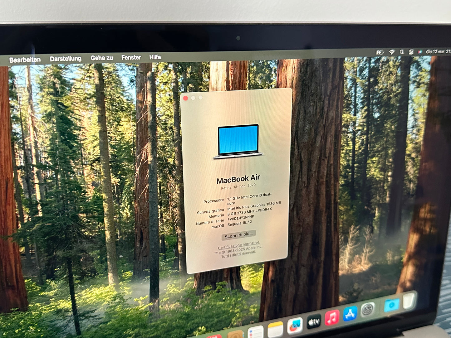 MacBook Air (2020) [13,3", Retina, Intel Core i5 1,1GHz, 8GB RAM, 256GB SSD, Intel Iris Plus Graphics, macOS] grigio