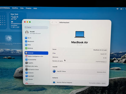 MacBook Air M1 (Late 2020) [13,3", Retina, Apple M1, 8GB RAM, 128GB SSD, Apple 7 Core, macOS] Grigio