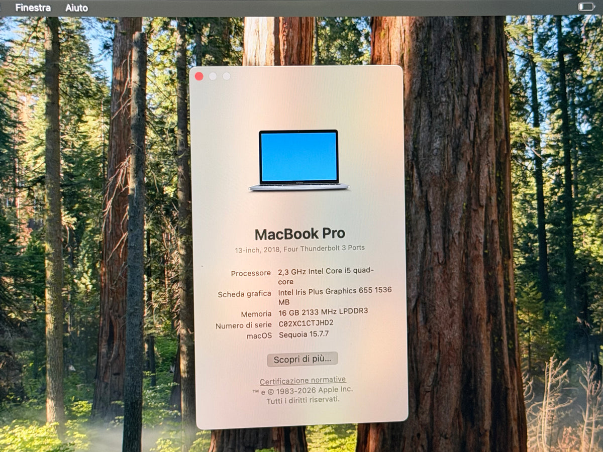 MacBook Pro (2018) [13,3", Touch Bar, Intel Core i5 2,3GHz, 16GB RAM, 256GB SSD, Intel Iris Plus Graphics 655, macOS] Grigio