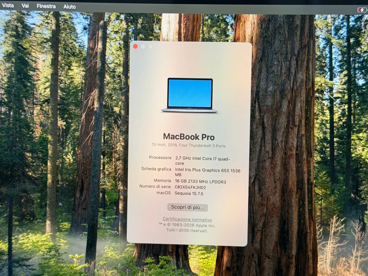 MacBook Pro (2018) [13,3", Touch Bar, Intel Core i7 2,7GHz, 16GB RAM, 256GB SSD, Intel Iris Graphics 655, macOS] Grigio