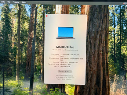 MacBook Pro (2018) [13,3", Touch Bar, Intel Core i7 2,7GHz, 16GB RAM, 256GB SSD, Intel Iris Graphics 655, macOS] Grigio