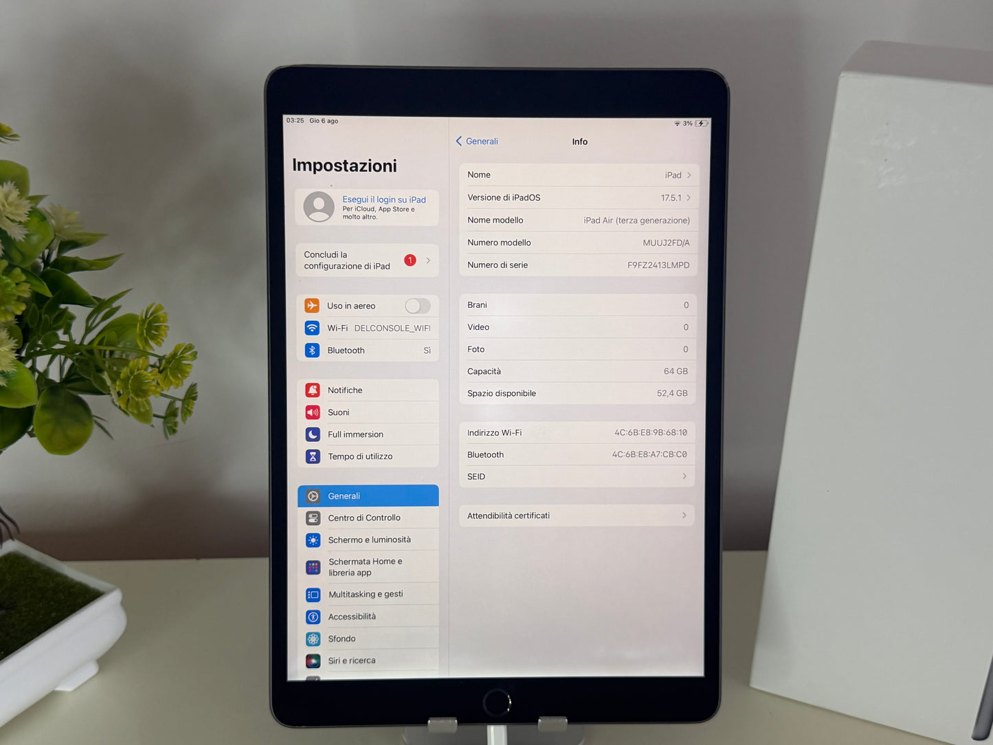 iPad Air 3 (2019) 10.5” 64GB WI-FI Grigio