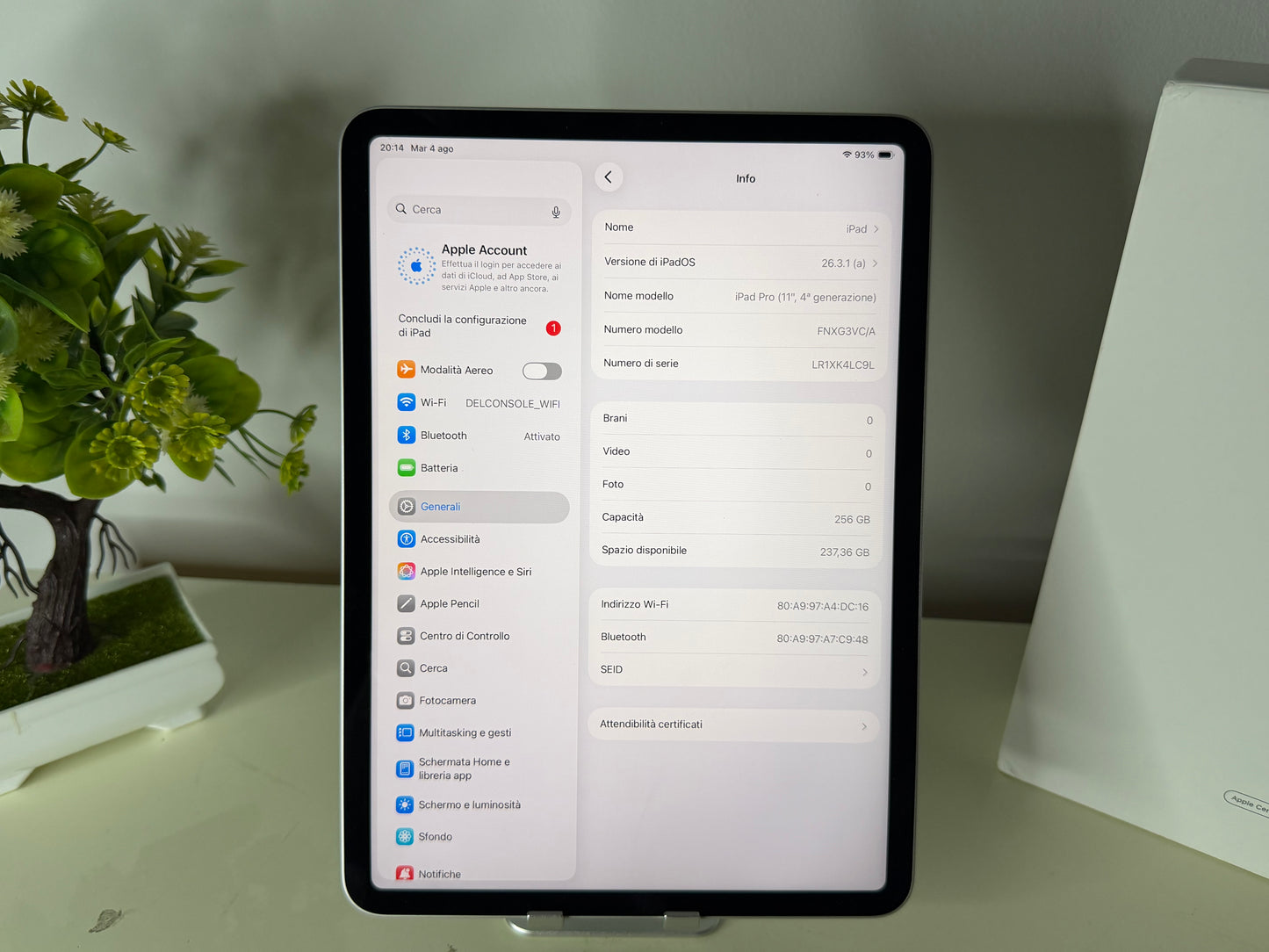 iPad Pro (2022) M2, 11” WI-FI 256GB Argento