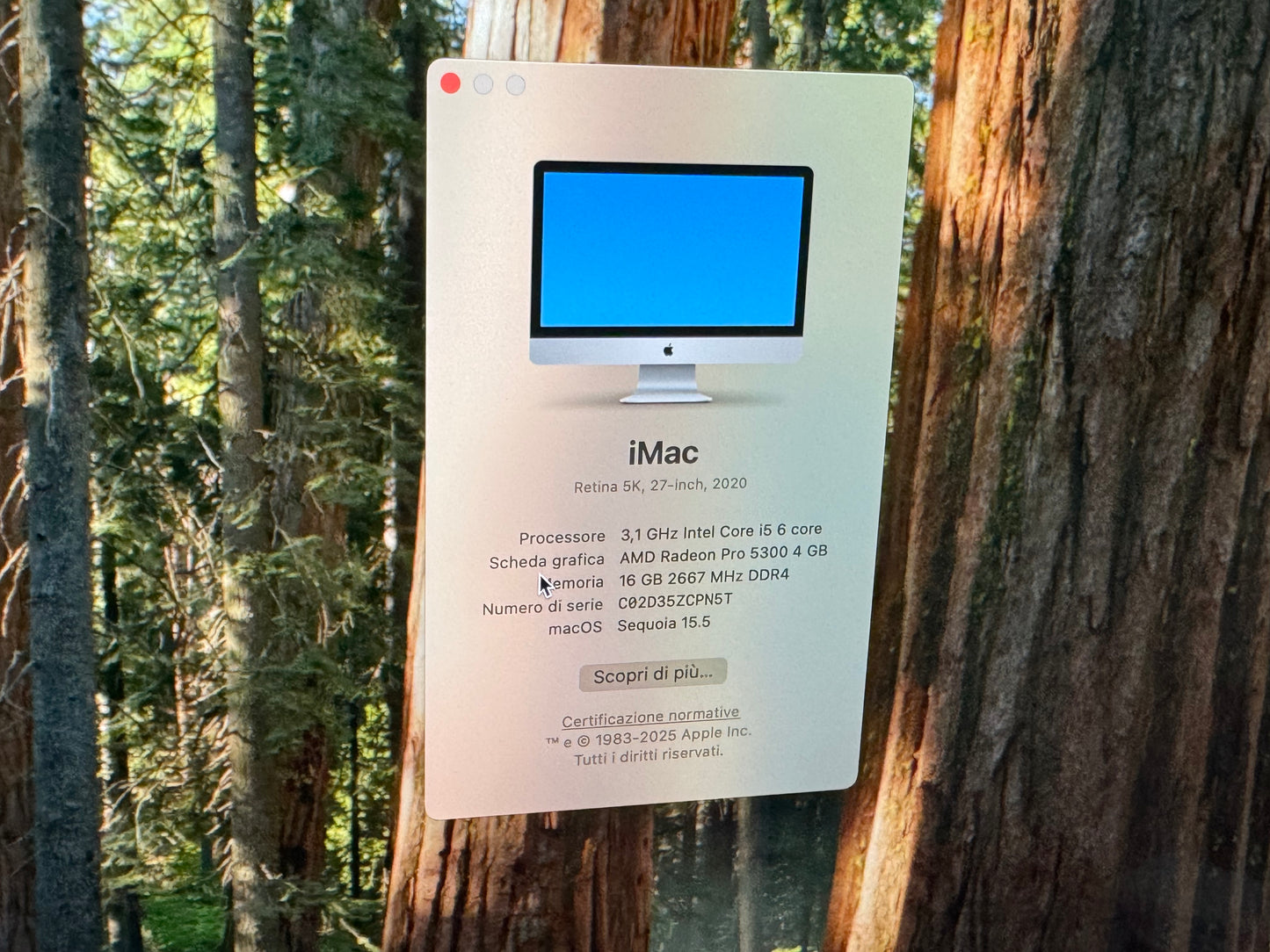 iMac (2020) [27", 5K Retina, Intel Core i5 3,1GHz, 16GB RAM, 256GB SSD, AMD Radeon PR0 5300 4GB, macOS] argento