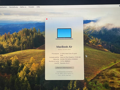 MacBook Air (2020) [13,3", Intel Core i5 1,1GHz, 16GB RAM, 256GB SSD, Intel Iris Plus Graphics 1536, macOS] argento