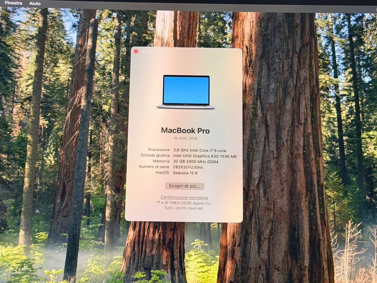 MacBook Pro (2018) [15,4", Touch Bar, Intel Core i7 2,6GHz, 32GB RAM, 1TB SSD, AMD Radeon Pro 560X, macOS] grigio