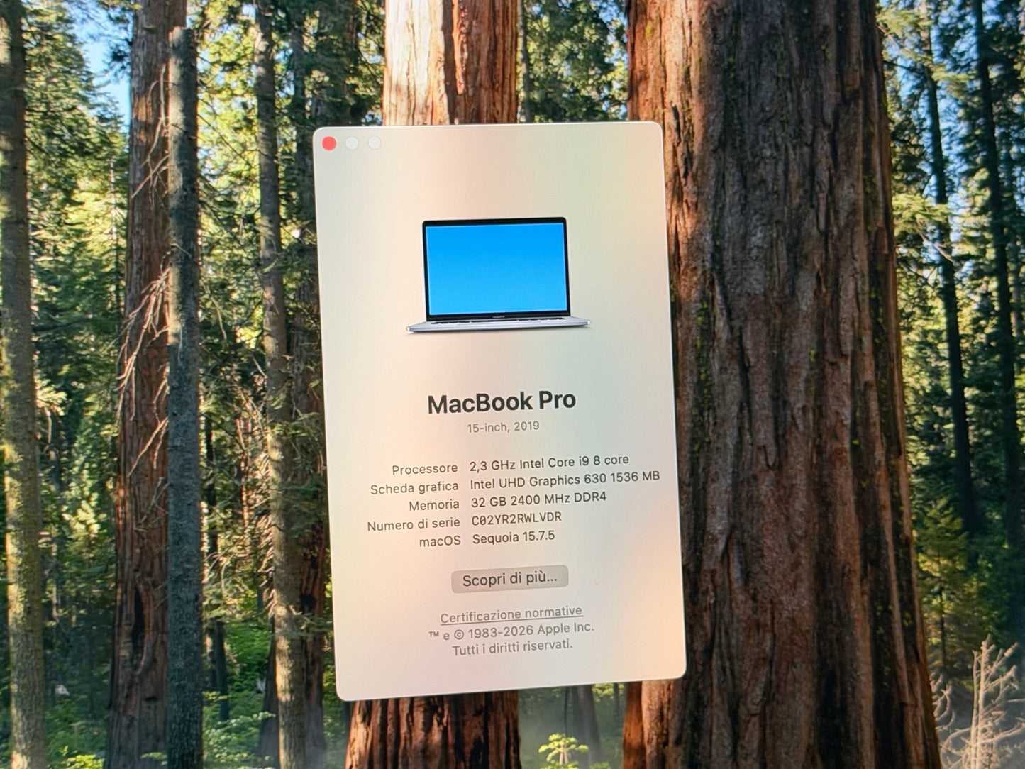 MacBook Pro (2019) [15,4", Touch Bar, Intel Core i9 2,3GHz, 32GB RAM, 1TB SSD, Intel UHD Graphics 630 + AMD Radeon Pro 560X, macOS] Grigio
