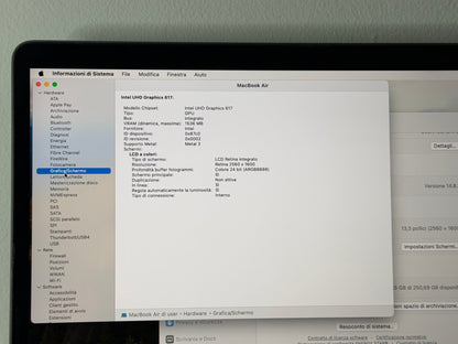 MacBook Air (2018) [13,3", Retina, Intel Core i5 1,6GHz, 8GB RAM, 256GB SSD, Intel UHD Graphics 617, macOS] Grigio