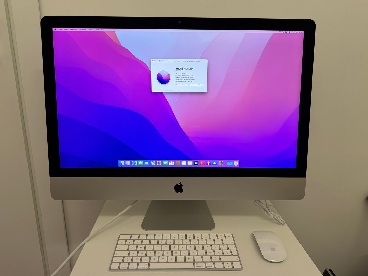iMac (2019) [27", 5K, Retina, Intel Core i5 3,0GHz, 32GB RAM, 1TB Fusion Drive + 32GB SSD, AMD Radeon Pro 570X, macOS] argento