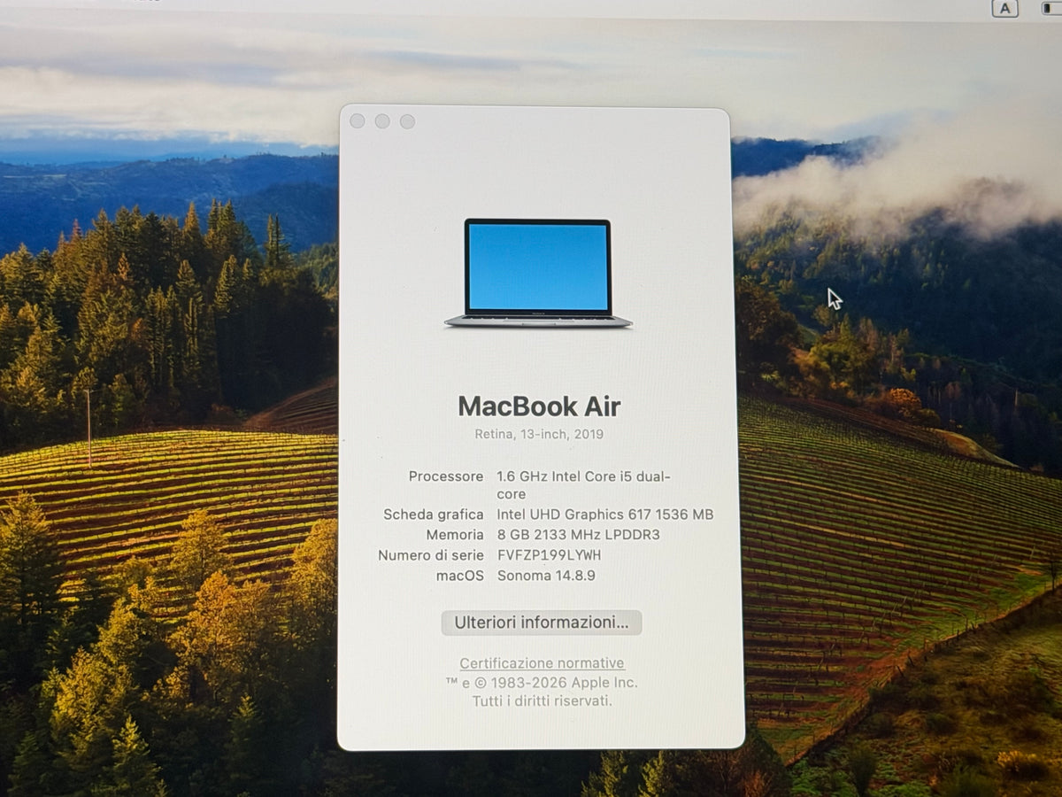 MacBook Air (2019) [13,3", Retina, Intel Core i5 1,6GHz, 8GB RAM, 256GB SSD, Intel UHD Graphics 617, macOS] Grigio