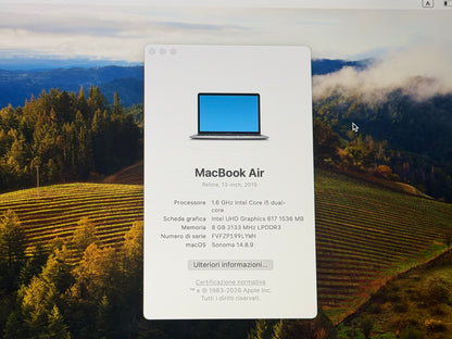 MacBook Air (2019) [13,3", Retina, Intel Core i5 1,6GHz, 8GB RAM, 256GB SSD, Intel UHD Graphics 617, macOS] Grigio