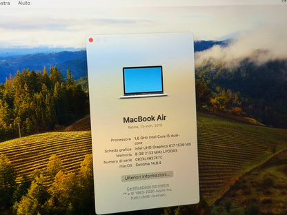 MacBook Air (2018) [13,3", Retina, Intel Core i5 1,6GHz, 8GB RAM, 128GB SSD, Intel UHD Graphics 617, macOS] argento