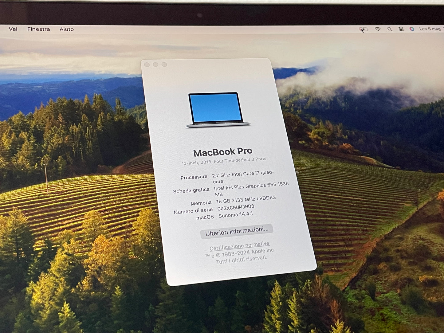 MacBook Pro (2018) [13,3", Touch Bar, Intel Core i7 2,7GHz, 16GB RAM, 512GB SSD, Intel Iris Graphics 655, macOS] grigio