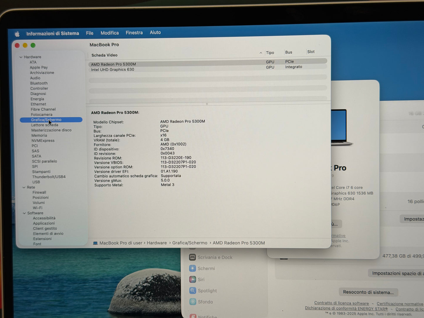 MacBook Pro (2019) [16", Touch Bar, Intel Core i7 2,6GHz, 16GB RAM, 512GB SSD, Intel UHD Graphics 630 + AMD Radeon Pro 5300M, Mac OS] argento