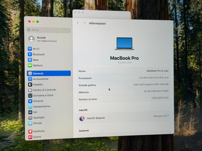 MacBook Pro (2019) [15,4", Intel Core i9 2,4GHz, 32GB RAM, 1TB SSD, Radeon Pro Vega 20, macOS] argento