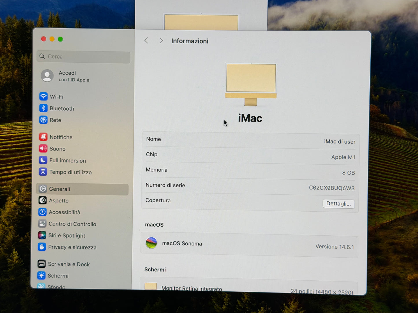 iMac (Mid 2021) [24", Apple M1 8 Core CPU, 8GB RAM, 265GB SSD, Apple 8 Core, macOS] giallo