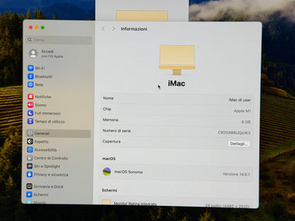 iMac (Mid 2021) [24", Apple M1 8 Core CPU, 8GB RAM, 265GB SSD, Apple 8 Core, macOS] giallo