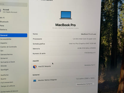 MacBook Pro (2019) [13,3", Touch Bar, Intel Core i5 1,4GHz, 8GB RAM, 128GB SSD, Intel Iris Plus Graphics 645, Mac OS X] argento