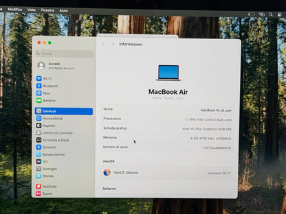 MacBook Air (2020) [13,3", Retina, Intel Core i3 1,1GHz, 8GB RAM, 256GB SSD, Intel Iris Plus Graphics, macOS] argento