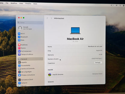 MacBook Air M1 (Late 2020) [13,3", Retina, Apple M1, 8GB RAM, 256GB SSD, Apple 7 Core, macOS] Grigio
