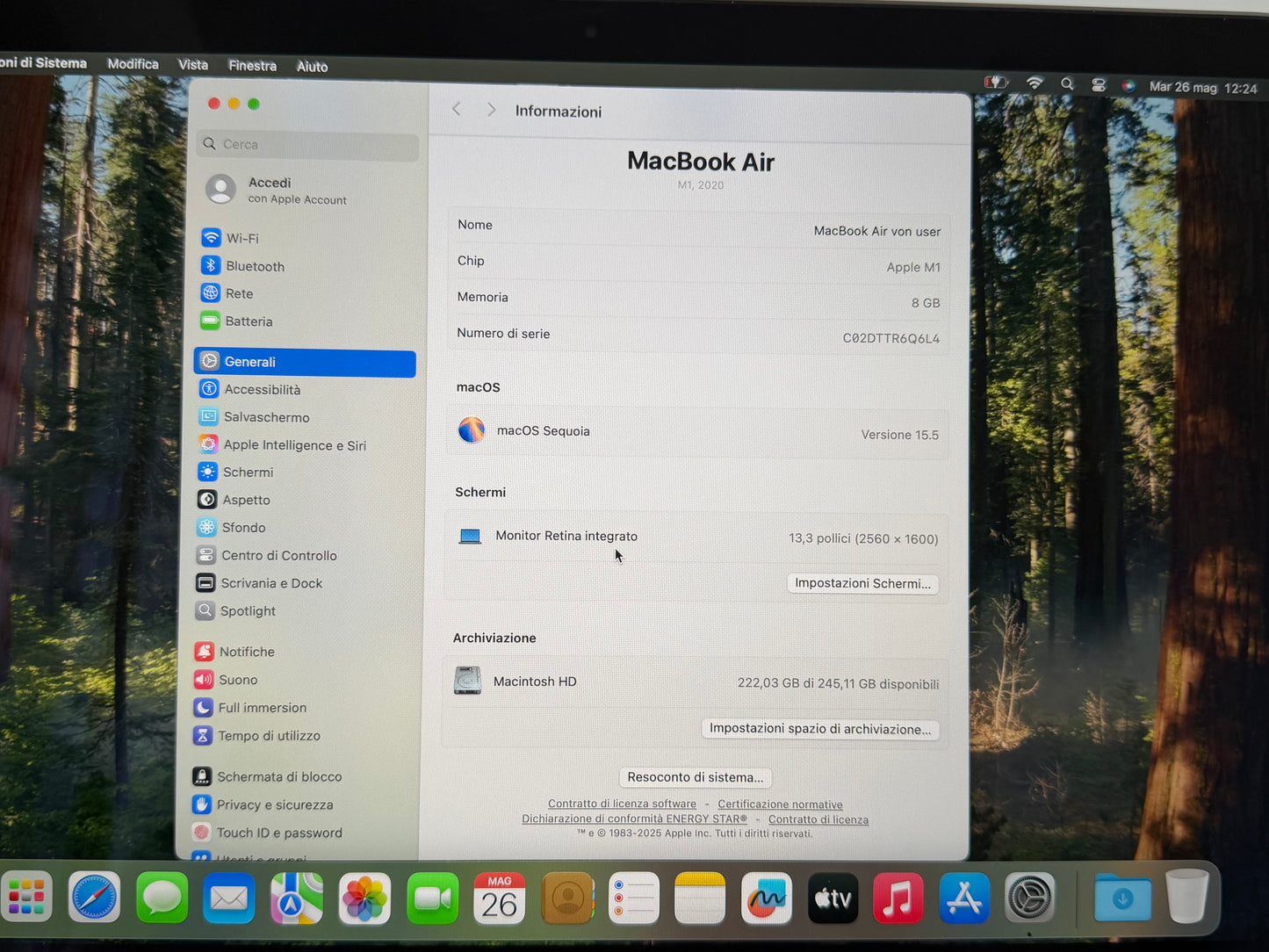 MacBook Air M1 (Late 2020) [13,3", Retina, Apple M1, 8GB RAM, 256GB SSD, Apple 7 Core, macOS] Grigio
