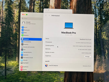 MacBook Pro (2019) [15,4", Touch Bar, Intel Core i9 2,4GHz, 32GB RAM, 512GB SSD, Intel UHD Graphics 630, Mac OS X] Grigio