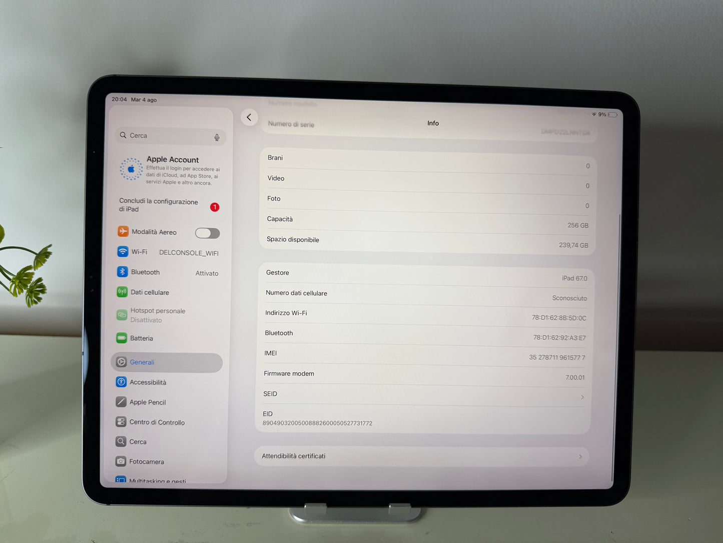 iPad Pro (2020) 12.9” WI-FI+Cellular 256GB Grigio