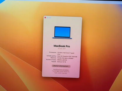 MacBook Pro (2017) [15,4", Touch Bar, Intel Core i7 2,8GHz, 16GB RAM, 256GB SSD, Intel HD Graphics 630 + AMD Radeon Pro 555, macOS] grigio