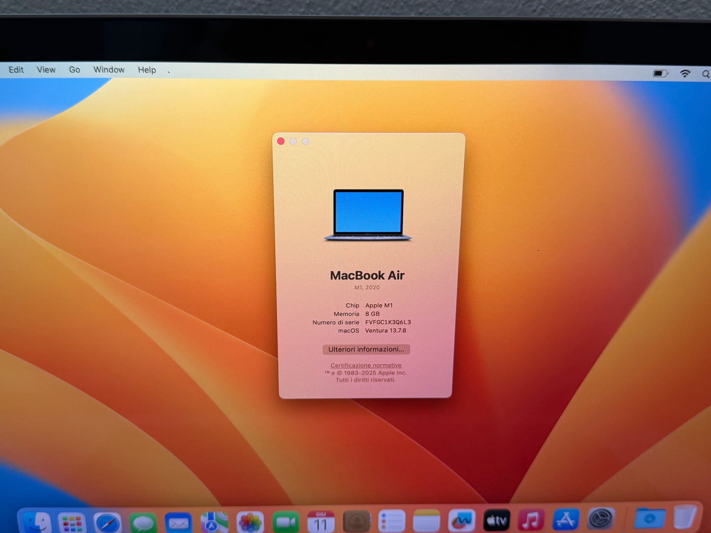 MacBook Air M1 (Late 2020) [13,3", Retina, Apple M1, 8GB RAM, 128GB SSD, Apple 7 Core, macOS] Grigio (Copia)