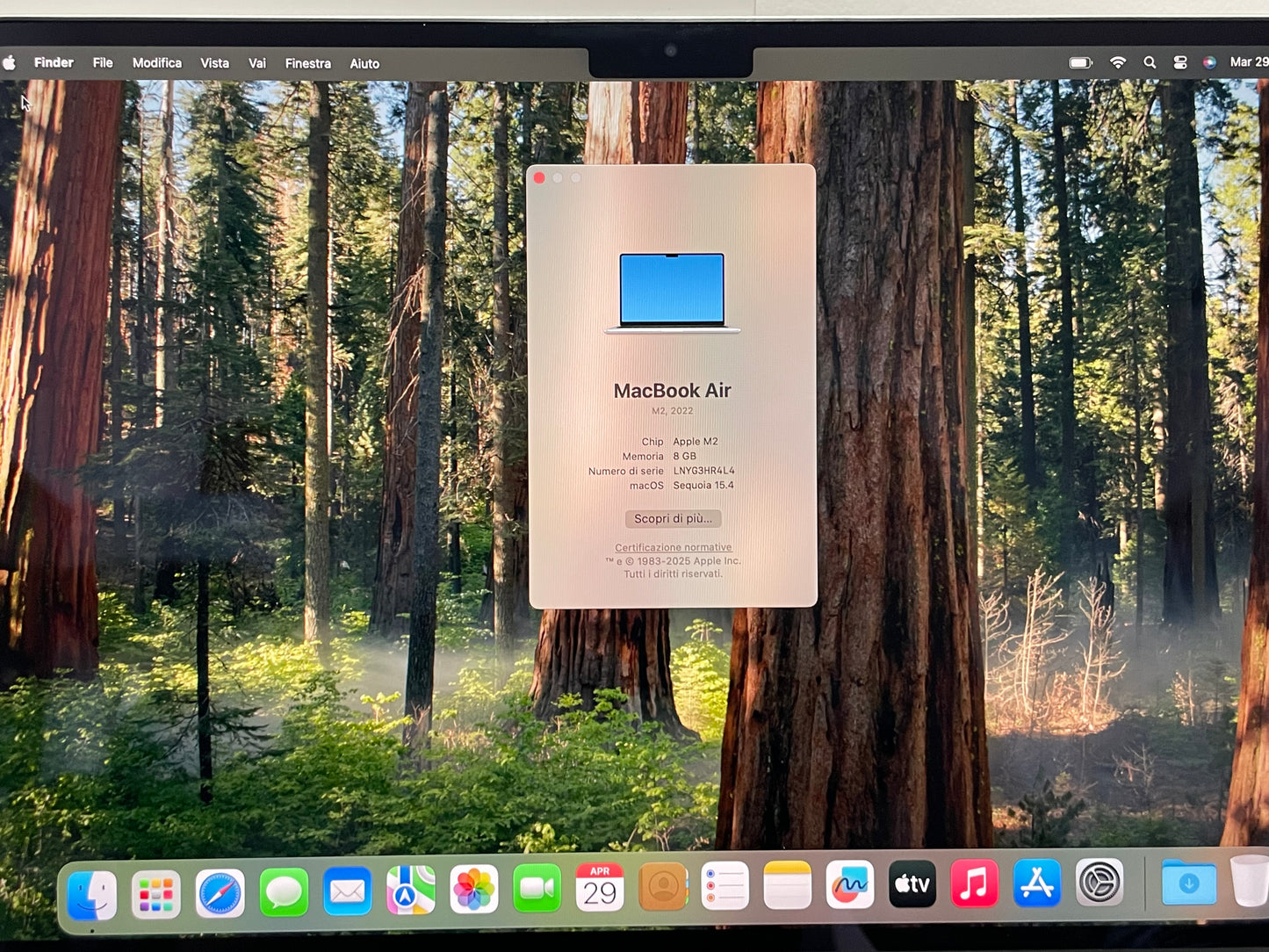 MacBook Air (2022) [13,6'', Liquid Retina, M2 8-Core 3,2GHz, 8GB RAM, 256GB SSD, 8-Core GPU, macOS] Argento