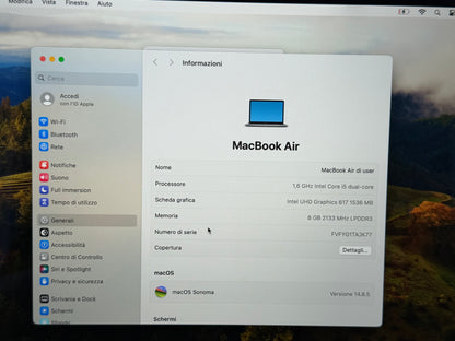MacBook Air (Mid 2018) [13,3", Retina, Intel Core i5 1,6GHz, 8GB RAM, 128GB SSD, Intel UHD Graphics 617, macOS] Grigio