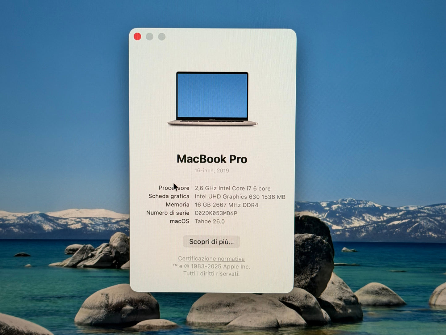 MacBook Pro (2019) [16", Touch Bar, Intel Core i7 2,6GHz, 16GB RAM, 512GB SSD, Intel UHD Graphics 630 + AMD Radeon Pro 5300M, Mac OS] argento