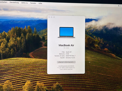 MacBook Air M1 (Late 2020) [13,3", Retina, Apple M1, 8GB RAM, 256GB SSD, Apple 7 Core, macOS] Grigio