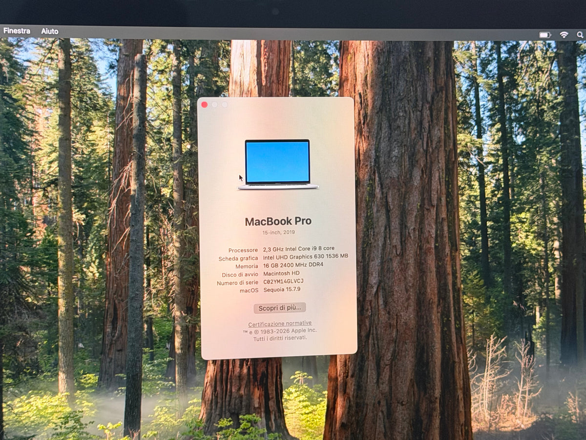 MacBook Pro (2019) [15,4", Touch Bar, Intel Core i9 2,3GHz, 16GB RAM, 512GB SSD, Intel UHD Graphics 630, Mac OS X] Grigio