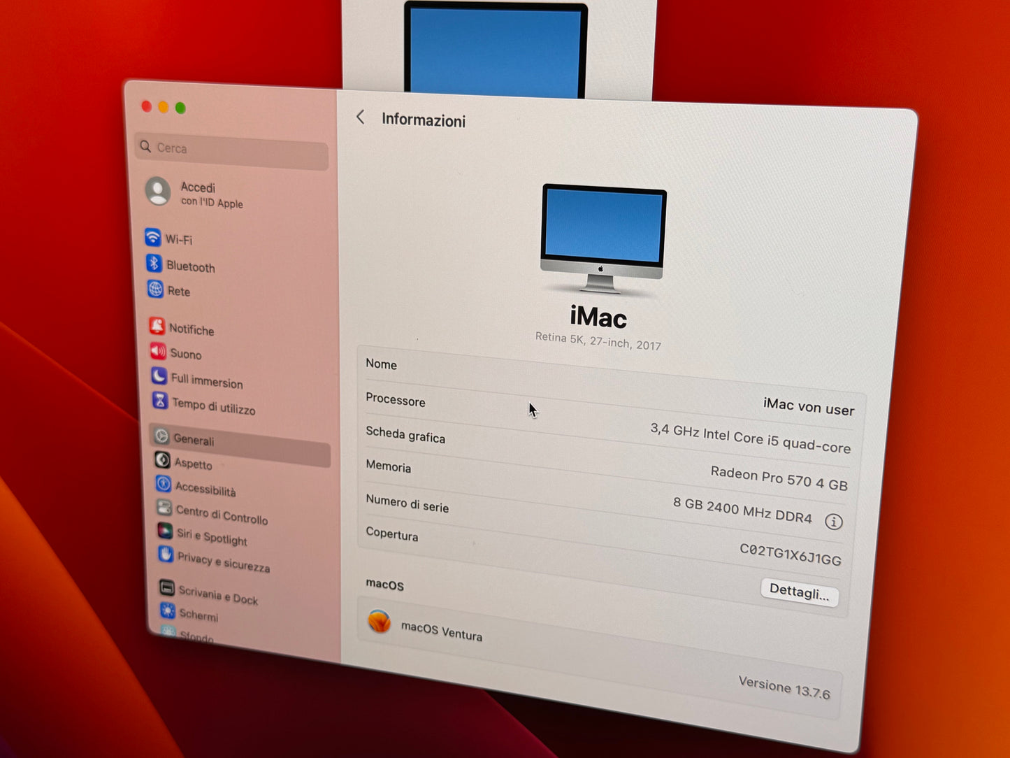 iMac (Mid 2017) [27", 5K, Retina, Intel Core i5 3,4GHz, 8GB RAM, 1TB Fusion Drive + 32GB SSD, AMD Radeon Pr0 570, macOS] argento