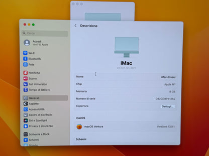 iMac (Mid 2021) [24", Apple M1 8 Core CPU, 8GB RAM, 256GB SSD, Apple 8 Core, macOS] verde