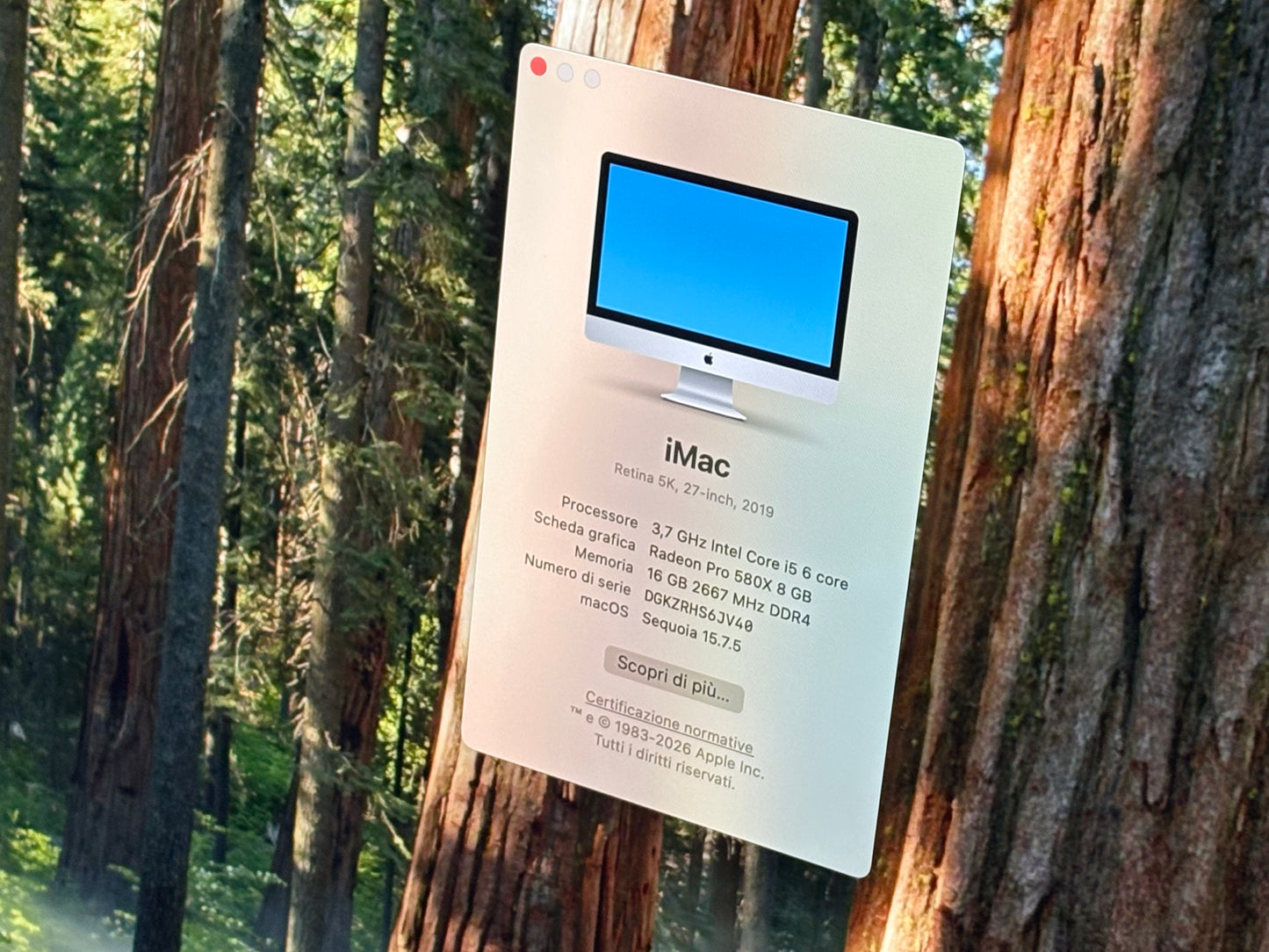 iMac (2019) [27", 5K, Retina, Intel Core i5 3,7GHz, 16GB RAM, 512GB SSD, AMD Radeon Pro 580X, macOS] argento