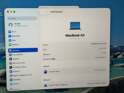 MacBook Air (2024) [13,6'', M3 8-Core, 16GB RAM, 256GB SSD, 8-Core GPU, macOS mezzanotte