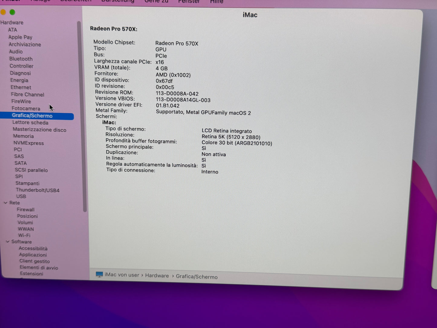 iMac (2019) [27", 5K, Retina, Intel Core i5 3,0GHz, 32GB RAM, 1TB Fusion Drive + 32GB SSD, AMD Radeon Pro 570X, macOS] argento