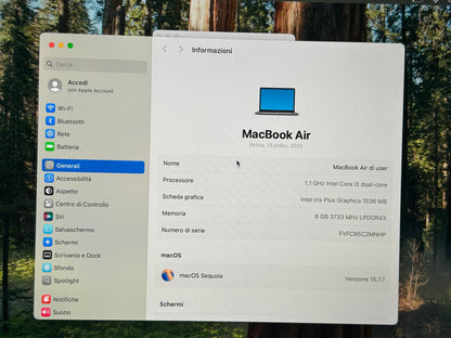 MacBook Air (2020) [13,3", Retina, Intel Core i3 1,1GHz, 8GB RAM, 256GB SSD, Intel Iris Plus Graphics, macOS] grigio