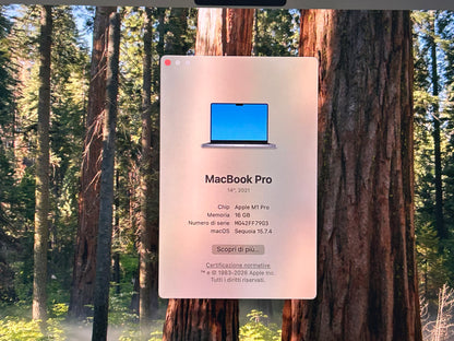 MacBook Pro (2021) [14,2", Apple M1 Pro 8 Core, 16GB RAM, 512GB SSD, Apple 14 Core, macOS] grigio