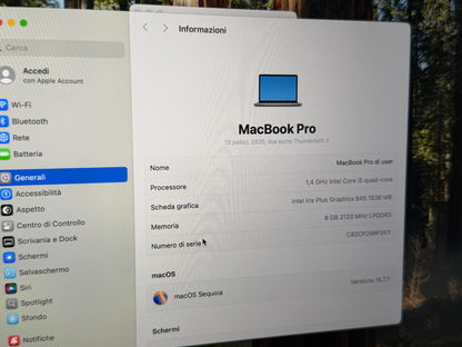 MacBook Pro (2020) [13,3", Touch Bar, Intel Core i5 1,4GHz, 8GB RAM, 256GB SSD, Intel Iris Plus Graphics 645, macOS] argento