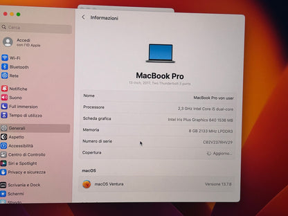 MacBook Pro (2017) [13,3", Intel Core i5 2,3GHz, 8GB RAM, 256GB SSD, Intel Iris Plus Graphics 640, macOS] grigio